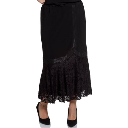 Δαντέλα Φούστα Plus-Size Γυναικεία Μαύρο Floral Επίσημη - Άνοιξη-Καλοκαίρι