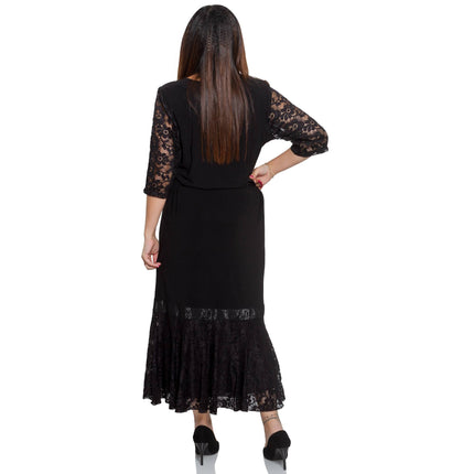 Δαντέλα Φούστα Plus-Size Γυναικεία Μαύρο Floral Επίσημη - Άνοιξη-Καλοκαίρι
