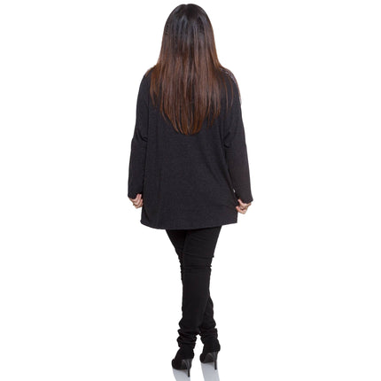 Γυναικεία Τουνίκ Plus-Size - Σκούρο Γκρι Αφηρημένο Μοτίβο - Χαλαρή Γραμμή - Βάρκα Λαιμόκοψη - Φθινόπωρο-Χειμώνας