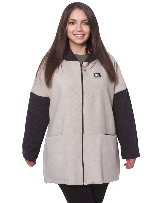 Γυναικείο Παλτό Plus Size - Μπεζ - Φθινόπωρο-Χειμώνας - Κλείσιμο Φερμουάρ - Επίσημη Περίσταση
