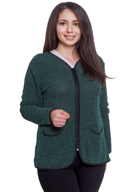 Γυναικεία Ζακέτα Plus Size - Πράσινο - Επίσημο - Φερμουάρ - Φθινόπωρο-Χειμώνας