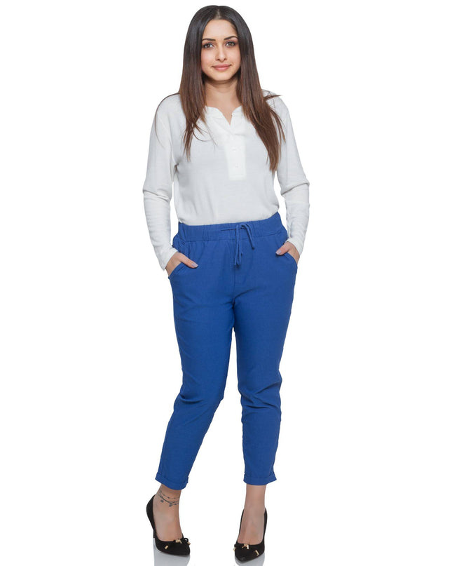 Γυναικεία Παντελόνια Plus Size - Σκούρο Μπλε - Επίσημο Ντύσιμο - Ψηλόμεσο - Ελαστική Ζώνη - Πρακτικές Τσέπες - Άνοιξη-Καλοκαίρι