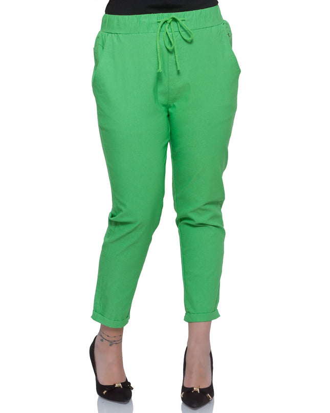 Πράσινα Γυναικεία Παντελόνια - Επίσημα - Χαλαρή Εφαρμογή - Ελαστική Μέση - Με Τσέπες - XL-5XL -  Άνοιξη-Καλοκαίρι