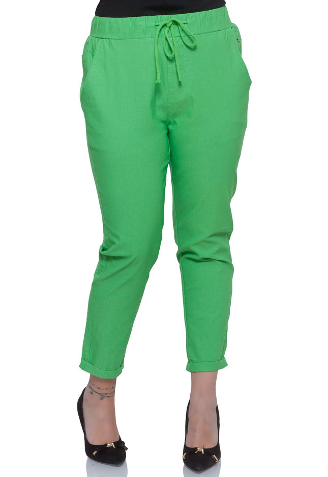 Πράσινα Γυναικεία Παντελόνια - Επίσημα - Χαλαρή Εφαρμογή - Ελαστική Μέση - Με Τσέπες - XL-5XL -  Άνοιξη-Καλοκαίρι