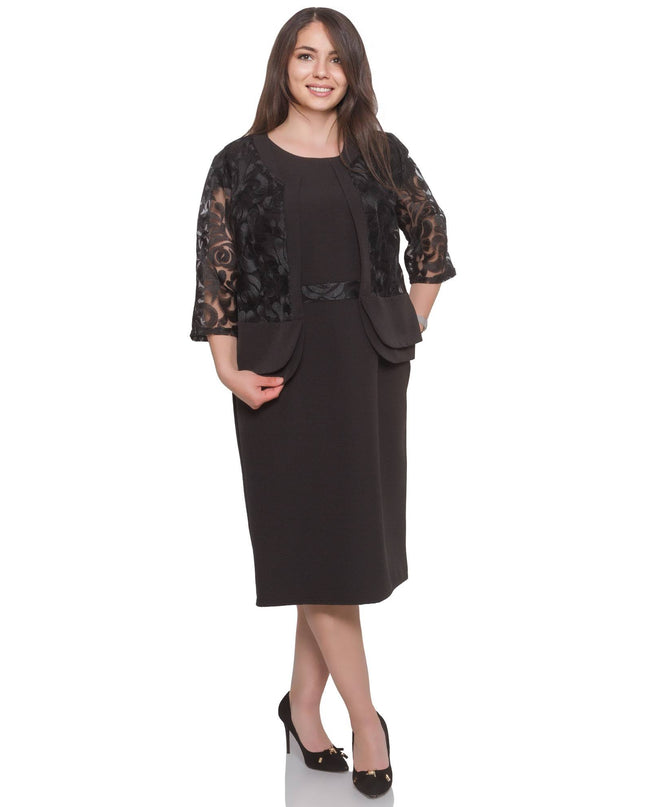 Κομψό Μαύρο Κοστούμι Φόρεμα με ζακετάκι - Plus-Size - Επίσημο - Άνοιξη Καλοκαίρι - Άνοιξη-Καλοκαίρι