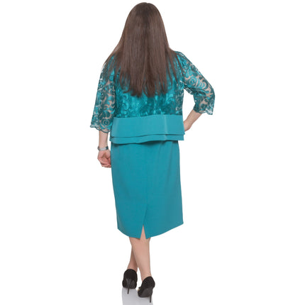 Κοστούμι Φόρεμα με σακάκι - Plus-Size - Πετρόλ - Επίσημο - Άνοιξη-Καλοκαίρι - Ελαστικό