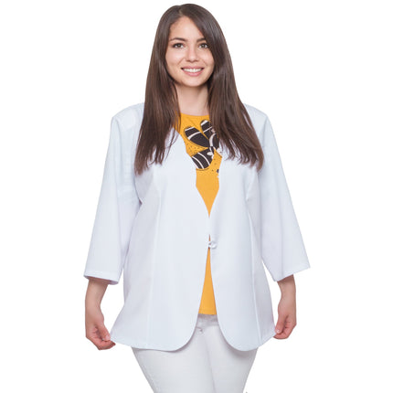 Κομψό Λευκό Σακάκι - Plus Size - Κουμπιά - Επίσημο - Άνοιξη Καλοκαίρι - Άνοιξη-Καλοκαίρι