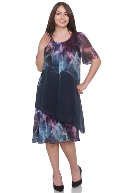 Σιφόν Φόρεμα - Σκούρο Μπλε - Αφηρημένο Σχέδιο - Επίσημο - Plus Size - Άνοιξη-Καλοκαίρι