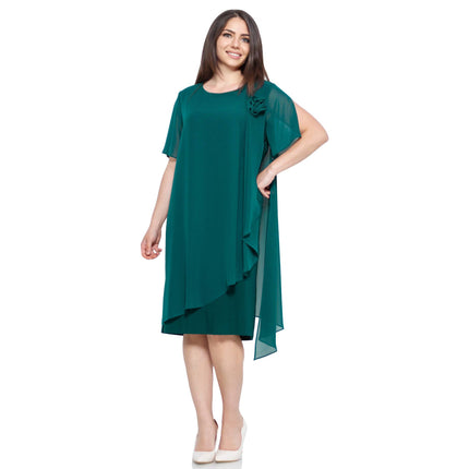 Σιφόν Φόρεμα Σκούρο Πράσινο - Επίσημο - Μήκος Κάτω από το Γόνατο - Στρογγυλό Ντεκολτέ - Όλες οι Εποχές