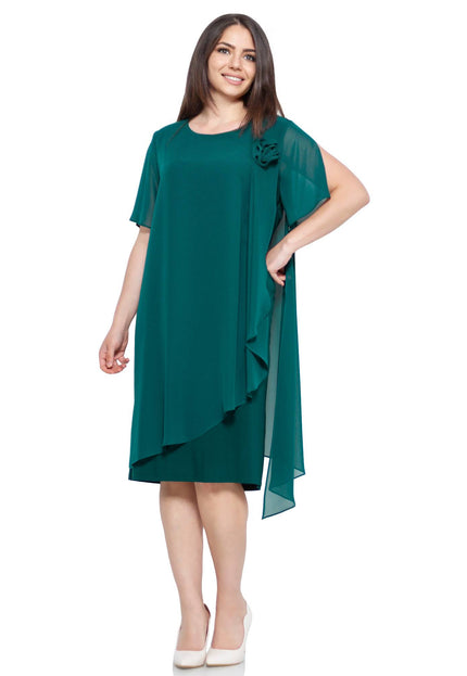 Σιφόν Φόρεμα Σκούρο Πράσινο - Επίσημο - Μήκος Κάτω από το Γόνατο - Στρογγυλό Ντεκολτέ - Όλες οι Εποχές