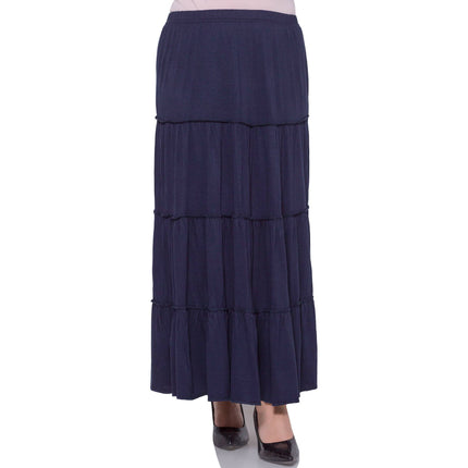Φούστα Σκούρο Μπλε - Απλό Σχέδιο - Ελαστική Μέση - Plus-Size - Καθημερινή Χρήση - Άνοιξη-Καλοκαίρι