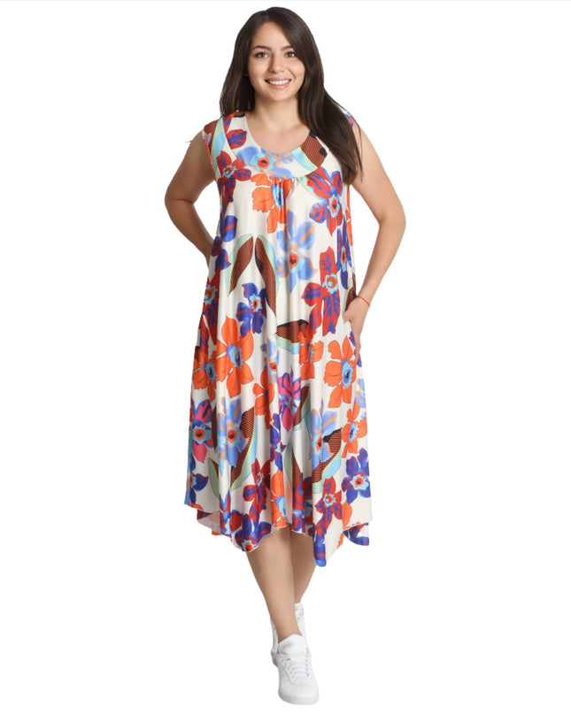 Μακρύ φόρεμα με χρώματα - 3XL, 4XL - Χωρίς μανίκια - Άνοιξη-Καλοκαίρι