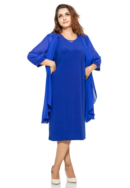Φόρεμα Μπλε - Μονόχρωμο - Στρογγυλό Ντεκολτέ - Κάτω από το Γόνατο - Επίσημο - Άνοιξη-Καλοκαίρι