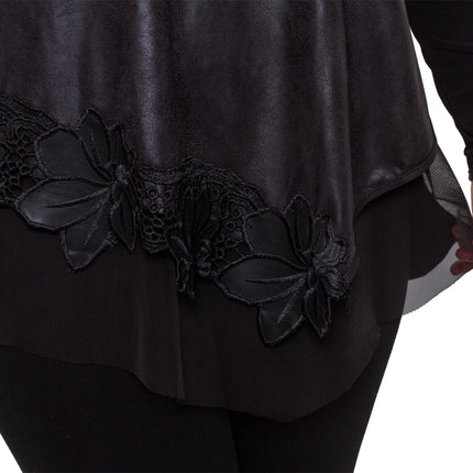 Μαύρη Τουνίκ - μαύρο χρώμα με Λουλουδάτο Μοτίβο - Γυναικεία - Φθινόπωρο Χειμώνας - Α-γραμμή - Επίσημη Εμφάνιση - Φθινόπωρο-Χειμώνας