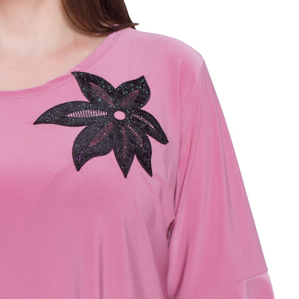 Τούνικ Ανεσης με Floral Σχέδιο Rose Ash - Ελαστικό Βαμβάκι - Χειμωνιάτικη Μπλούζα A-line - Φθινόπωρο-Χειμώνας