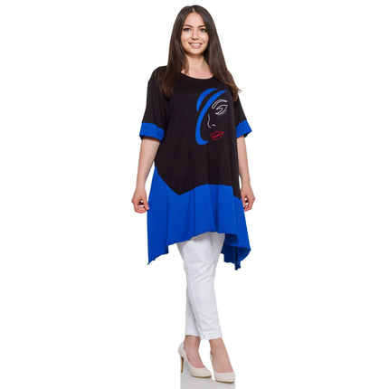 Σκούρο Μπλε Τουνίκα - Ασύμμετρη Κοπή - Γυναικεία Ρούχα Με Καμπύλες - Καθημερινή Χρήση - Άνοιξη-Καλοκαίρι