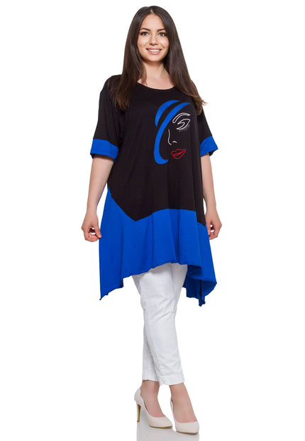 Σκούρο Μπλε Τουνίκα - Ασύμμετρη Κοπή - Γυναικεία Ρούχα Με Καμπύλες - Καθημερινή Χρήση - Άνοιξη-Καλοκαίρι