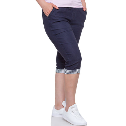 Γυναικεία Παντελόνια Plus Size - Σκούρο Μπλε - Άνετη Εφαρμογή - Κάτω από το Γόνατο - Άνοιξη-Καλοκαίρι