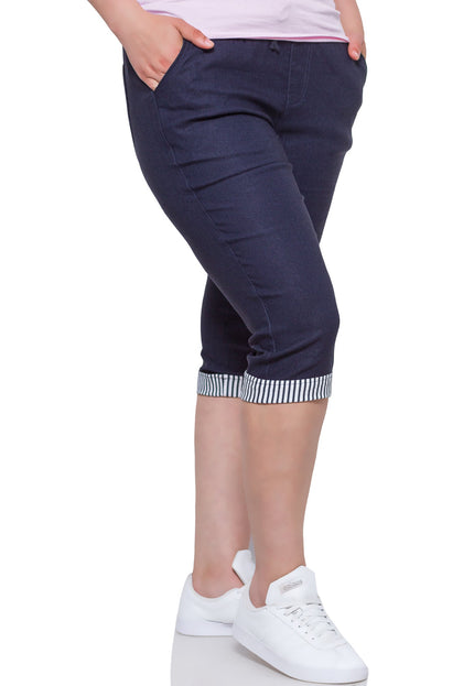 Γυναικεία Παντελόνια Plus Size - Σκούρο Μπλε - Άνετη Εφαρμογή - Κάτω από το Γόνατο - Άνοιξη-Καλοκαίρι