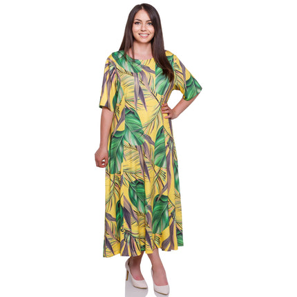 Γυναικείο Φόρεμα Plus-Size Κίτρινο - Φυτά & Δέντρα - Επίσημο - Άνοιξη-Καλοκαίρι