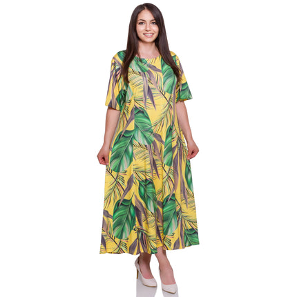 Γυναικείο Φόρεμα Plus-Size Κίτρινο - Φυτά & Δέντρα - Επίσημο - Άνοιξη-Καλοκαίρι