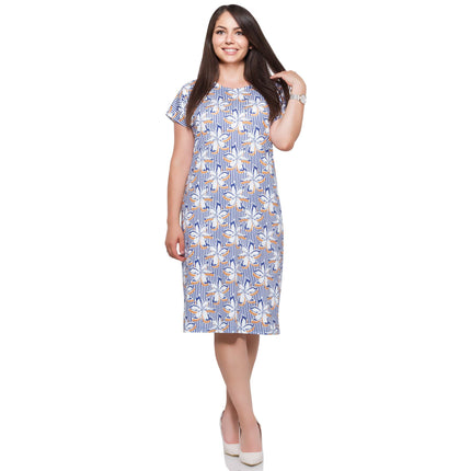 Φόρεμα Plus Size - Επίσημο - Λουλουδάτο και Ριγέ - Πολύχρωμο - Στρογγυλή Λαιμόκοψη - Άνοιξη Καλοκαίρι - Άνοιξη-Καλοκαίρι