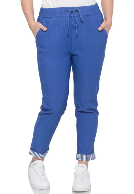 Μπλε παντελόνια μακσί μόδας, κατασκευασμένα από βαμβάκι και ελαστάνη, με ψηλή μέση και άνετες τσέπες.