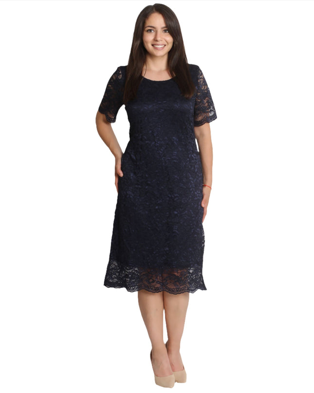 Φόρεμα Σκούρο Μπλε - Λουλουδάτο Σχέδιο - Μοντέρνο - Κάτω από το Γόνατο - Plus Size - Άνοιξη-Καλοκαίρι