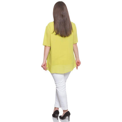 Κίτρινη τουνίκα μακσί μόδας με εύκολη γραμμή και στρογγυλή λαιμόκοψη, ιδανική για επίσημα γεγονότα την άνοιξη-καλοκαίρι.