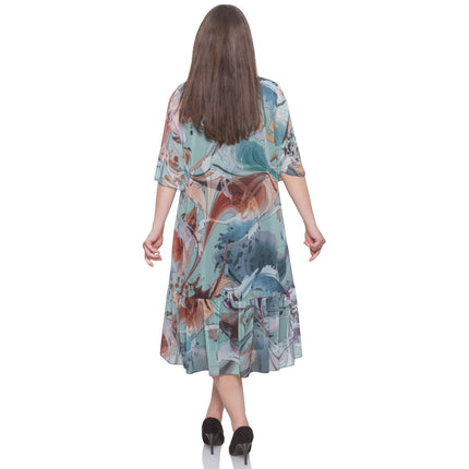 Μοντέρνο φόρεμα σε πετρόλ χρώμα με αφηρημένο σχέδιο από Maxi Market, ιδανικό για επίσημες περιστάσεις. Κατασκευασμένο από υψηλής ποιότητας βαμβάκι και ελαστάνη για άνεση και αντοχή.