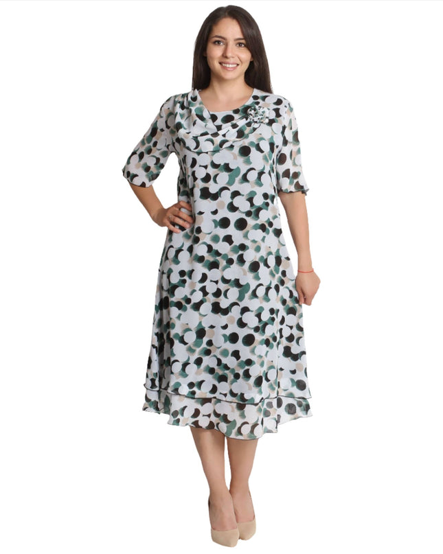 Официална шифонена рокля на точки - Права кройка - XL - 4XL - Пролет - Лято - Maxi Market