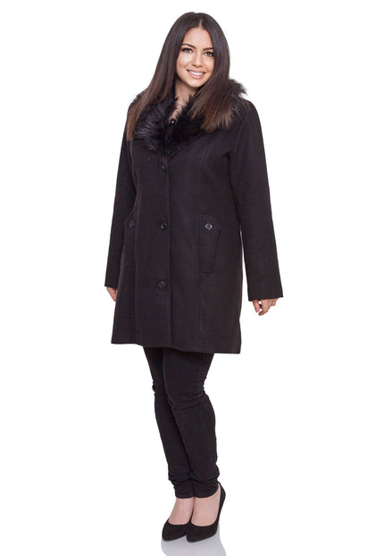 Μαύρο Παλτό Plus Size - 100% Κασμίρι - Φθινόπωρο Χειμώνας - Επίσημο - Κομψή Εμφάνιση - Φθινόπωρο-Χειμώνας